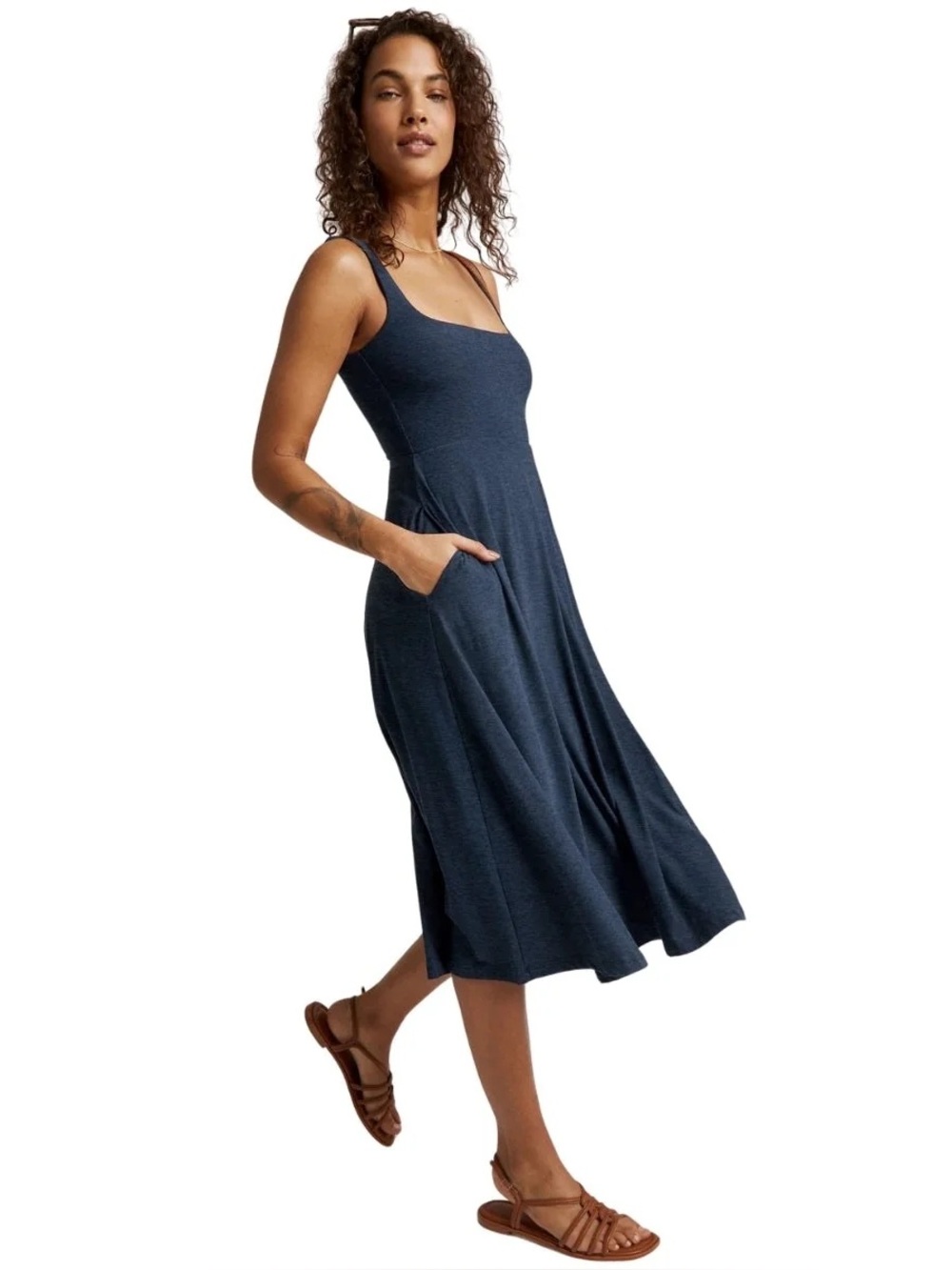Beyond Yoga Navy Scoop Neck Midi Dress